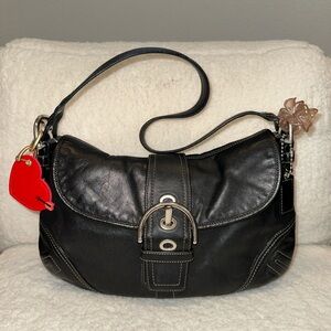 ** SOLD** Coach Black Leather Shoulder Bag with Red Accent